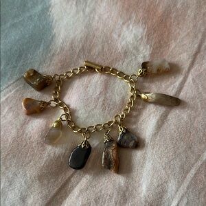 Gold Charm Bracelet with Natural Stone Accents